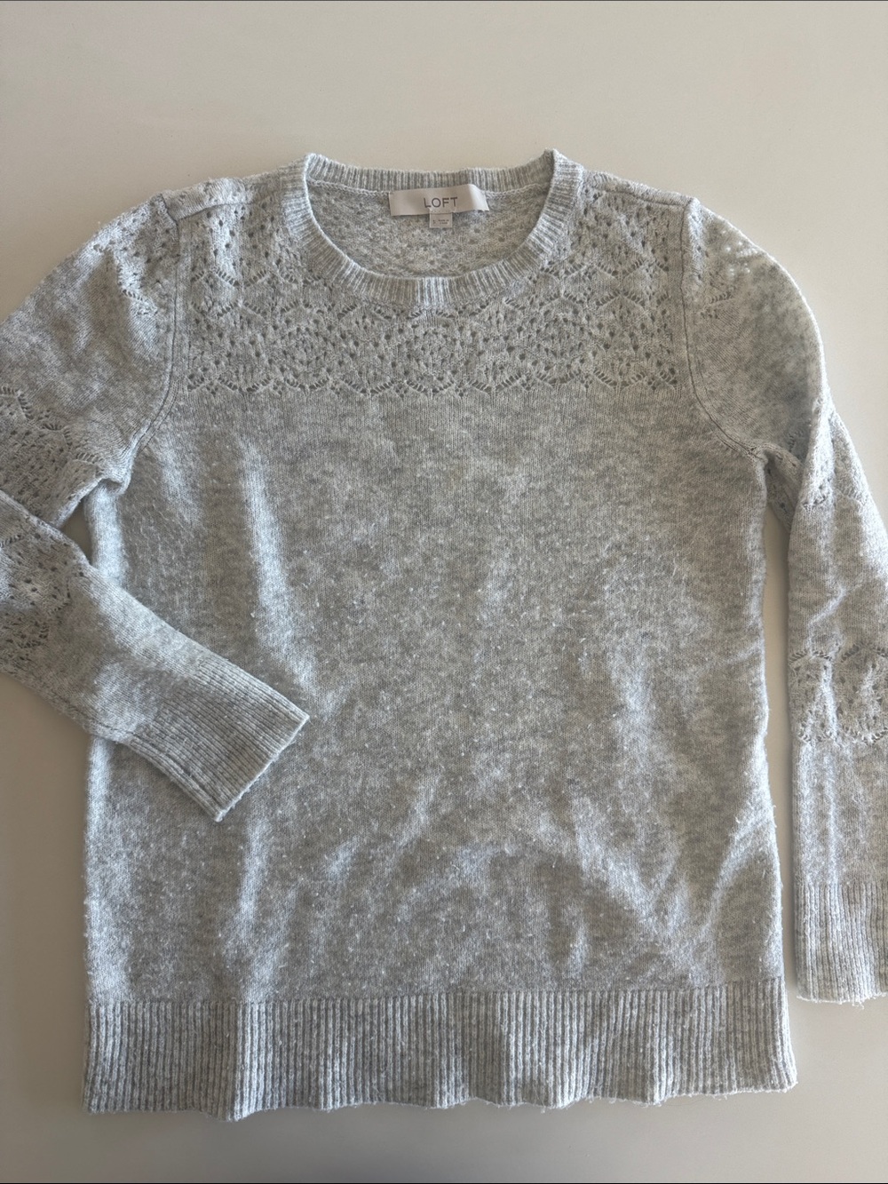 LOFT Heather Gray Pointelle Crewneck Sweater
